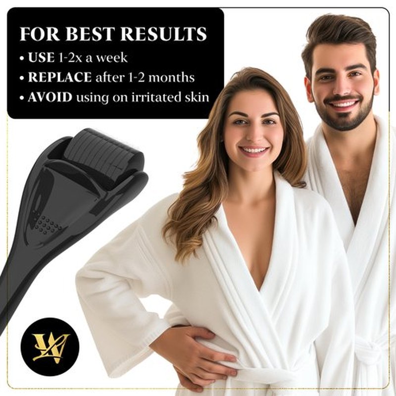 Derma Roller for Skin, Hair & Beard – Women and Men Titanium Microneedling Roller for Face & Scalp, Safe & Easy to Use - Glossy Black