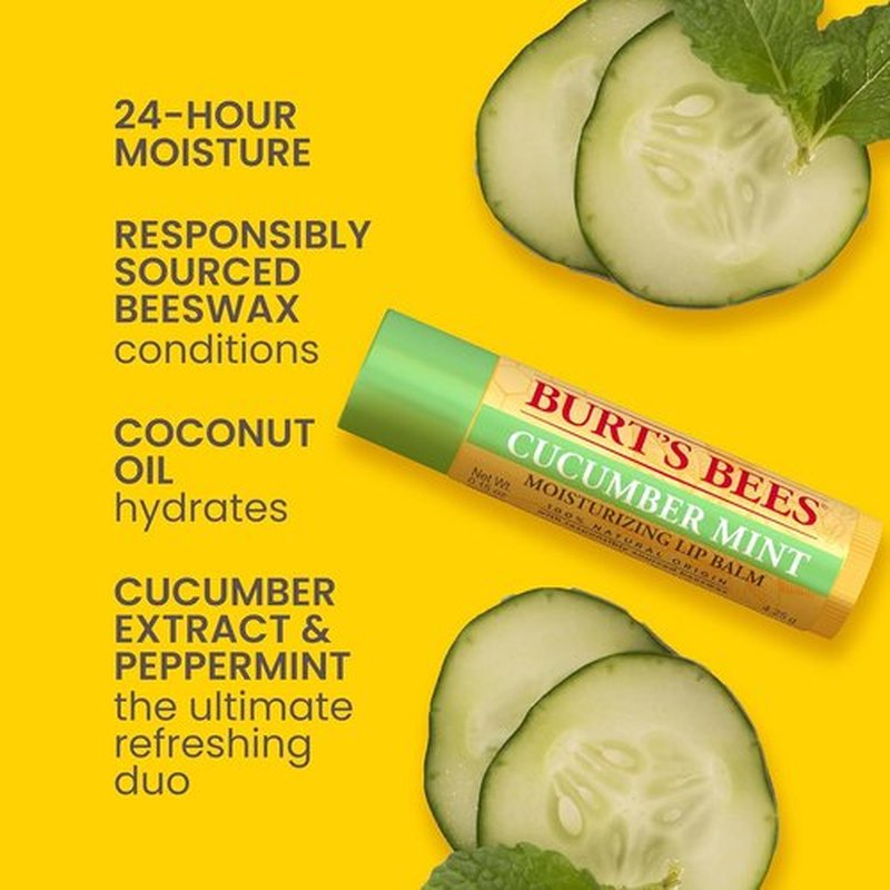 Burt's Bees 100% Natural Lip Balm Multipack - Original Beeswax, Cucumber Mint, Coconut & Pear, Vanilla Bean | 4 Tubes