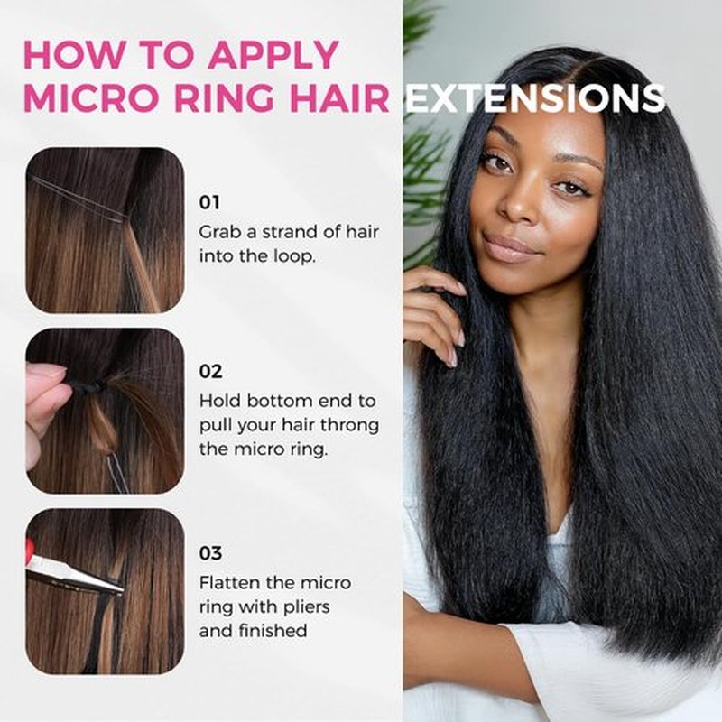 Lashey Micro Link Hair Extensions Human Hair Natural Black 18 Inch Kinky Straight Micro Beads 50g 50s Micro Loop Micro Ring Human Hair Invisible for Women