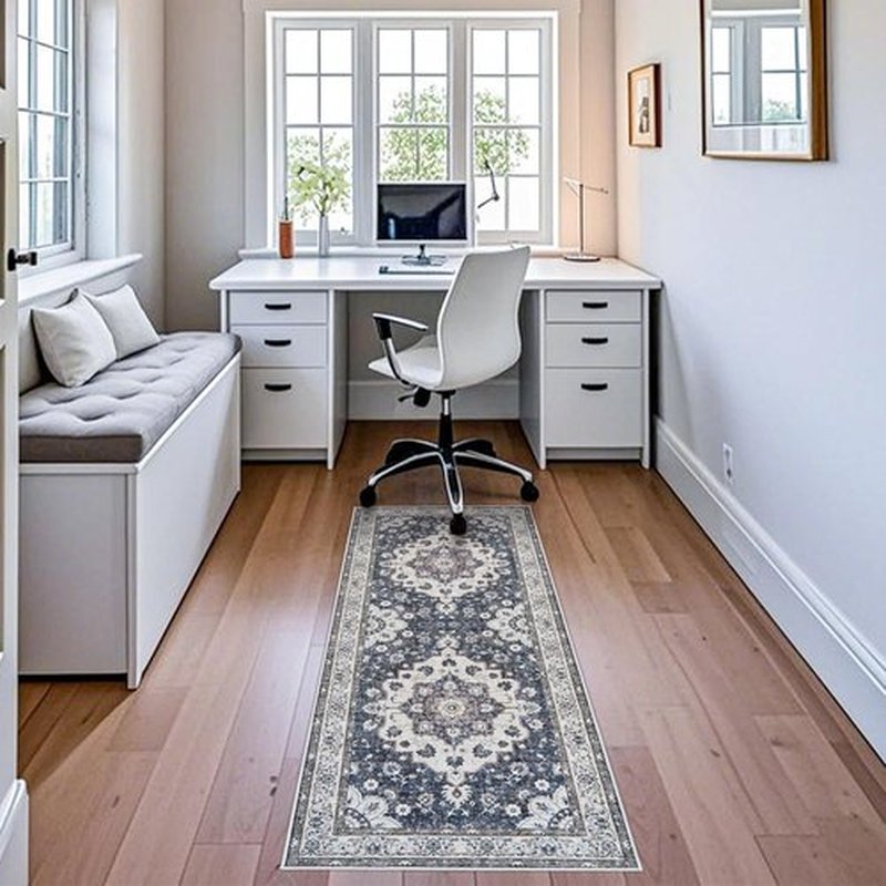 Regine Switzerland Vintage Blue Washable Runner Rug - Stain Resistant Non-Slip Accent Mat (2x6)