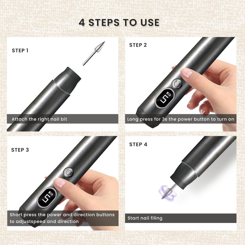 Unnees Cordless Electric Nail Drill Kit with 5 Adjustable Speeds, 6 Premium Bits & Led Light. Perfect for Gel/Acrylic/Dip Nails, Manicures, Pedicures & Pets, Portable & Professional (Grey)