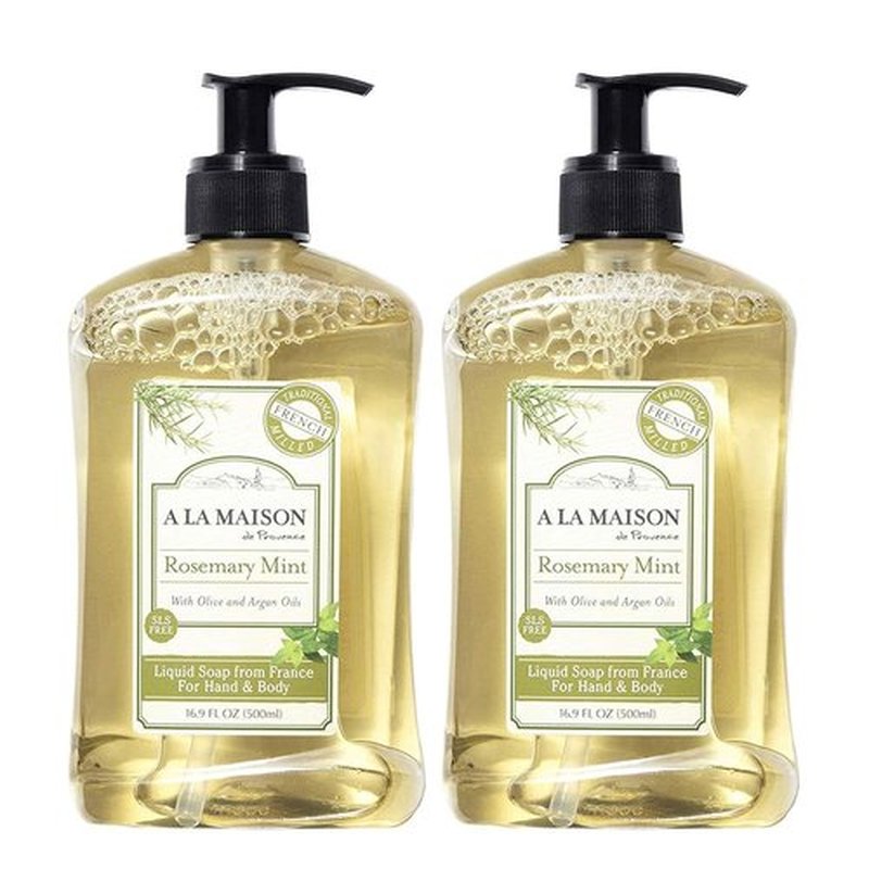 A LA MAISON French Liquid Hand Soap - Rosemary Mint Natural Hand Wash with Essential Oils | Biodegradable & Vegan (16.9 oz, 2 Pack)