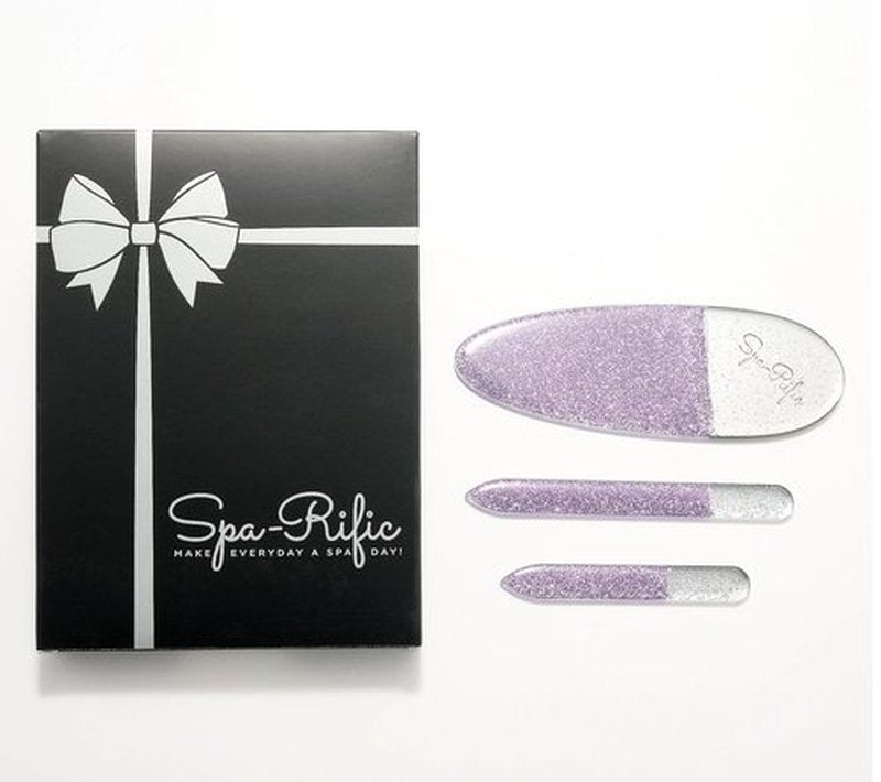 Spa-Rific 3pc Nano File Set: Professional Heavy Duty Glass Nail Files with Case Kit - Reusable Crystal Fingernail Manicure and Pedicure Tools for Men, Women, and Adults (Lilac Shimmer)