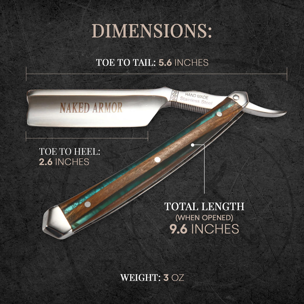 Naked Armor Safir Straight Razor for Men — Shave Ready 7/8" Barber's Notch Japanese Stainless Steel Straight Edge Razor, Sandalwood Scale, Beard Shaping, Leather Case & Gift Box Included
