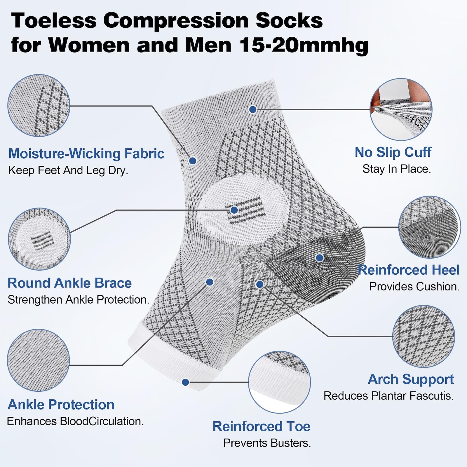 3 Pairs Neuropathy Socks for Women and Men, Toeless Compression Socks
