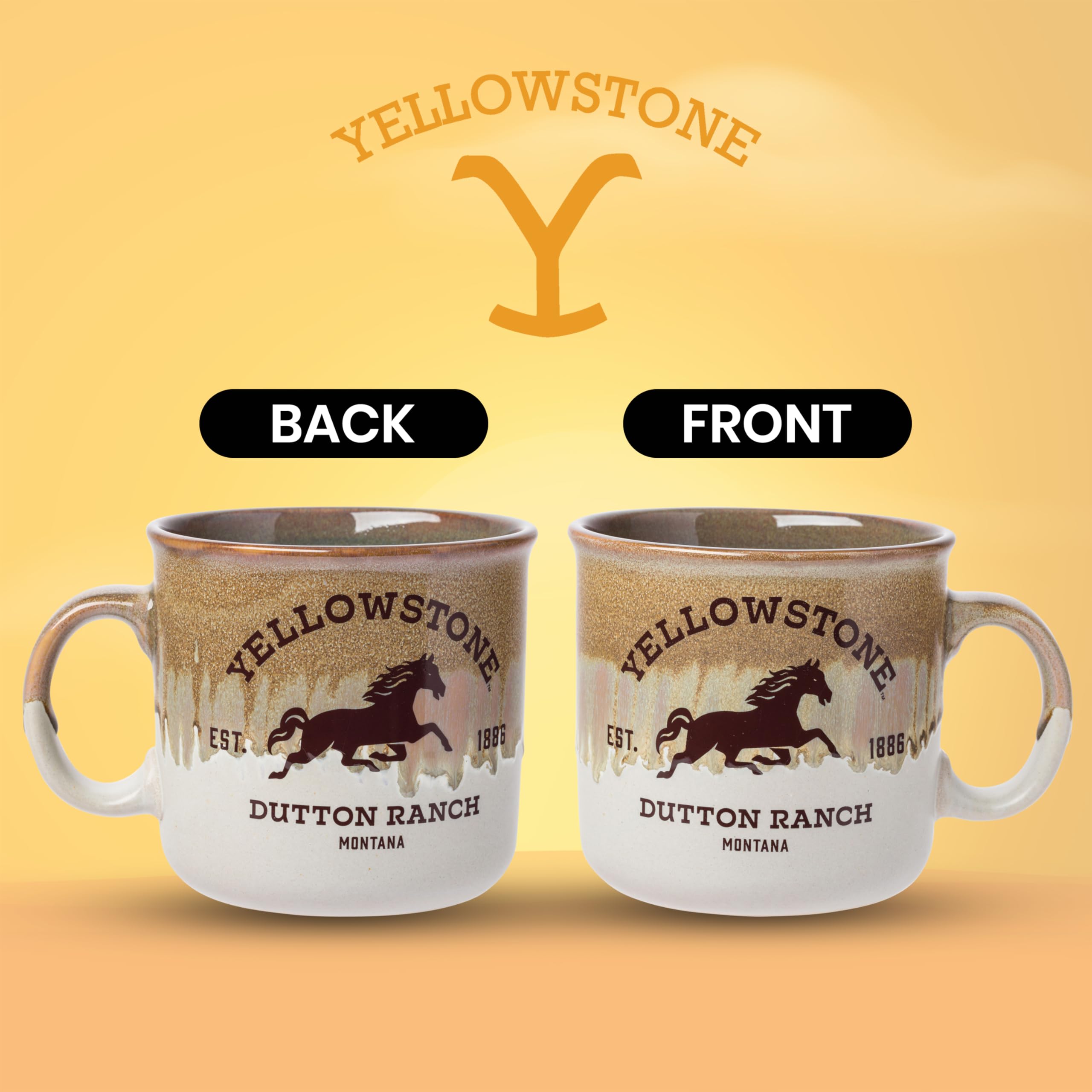 Silver Buffalo Yellowstone Dutton Ranch Montana Reactive Glaze Ceramic Camper Mug, 20 Ounces