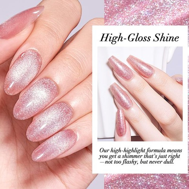 AZUREBEAUTY Cat Eye Nail Polish no Gel Fast Drying Pink Shimmer 2 Colors 10ml Natural Nail Lacquer High Shine DIY Salon Home Women Gifts