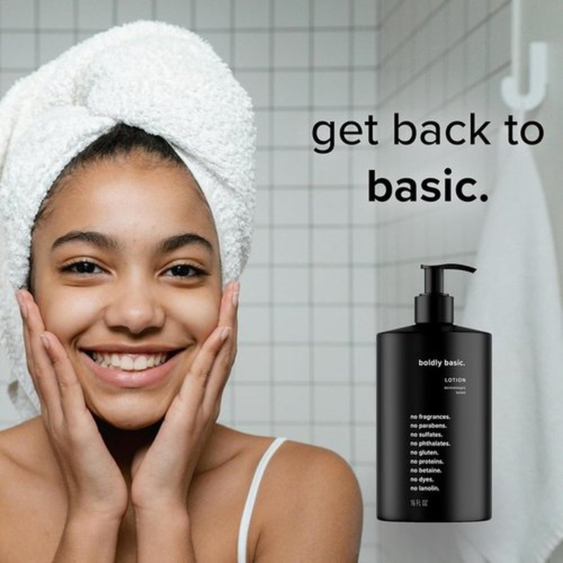 Boldly Basic Fragrance-Free Lotion | Moisturizer for Dry, Sensitive Skin - Non-Greasy & Hypoallergenic (16 oz)