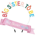 Exacoo Big Sister to Be Set Baby Shower Glitter Pink Sash Multicolor Headband Promoted to Be New Big Sis Announcement Gifts for Daughter Older Siblings of New Baby Party Supplies Accessories