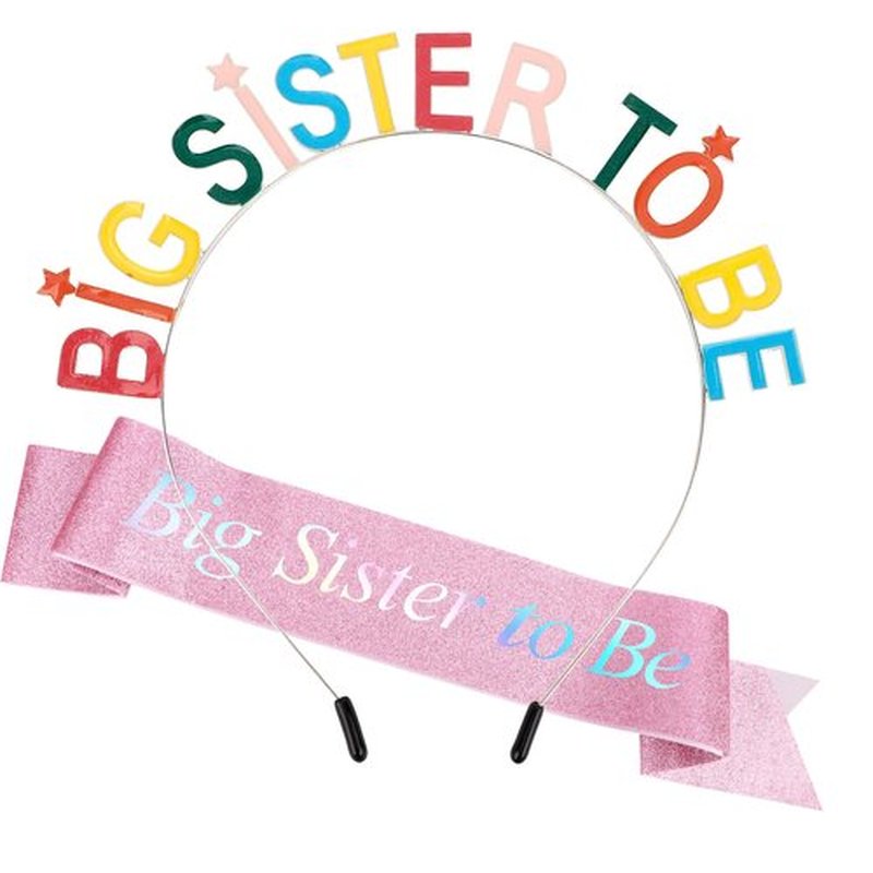 Exacoo Big Sister to Be Set Baby Shower Glitter Pink Sash Multicolor Headband Promoted to Be New Big Sis Announcement Gifts for Daughter Older Siblings of New Baby Party Supplies Accessories