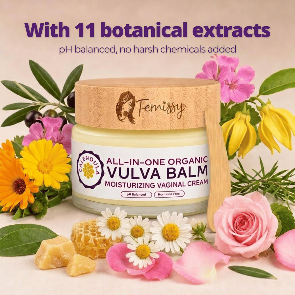 Vulva Balm (Calendula w/o Mint, 2oz) – All-in-One Organic Vaginal Moisturizer Cream with 11 Botanicals – Menopause & Incontinence Care Cream for Intimate Skin – Soothes Redness, Dryness & Irritation