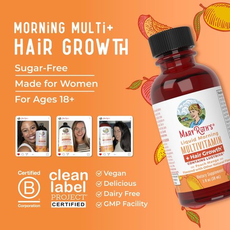 MaryRuth's Liquid Multivitamin + Hair Growth Travel Pack | 8 ct | Biotin 10000mcg | Lustriva Hair Growth Supplement | Clinically Tested in Women for Thicker Hair & Facial Wrinkle | Ages 18+ | 1 Fl Oz