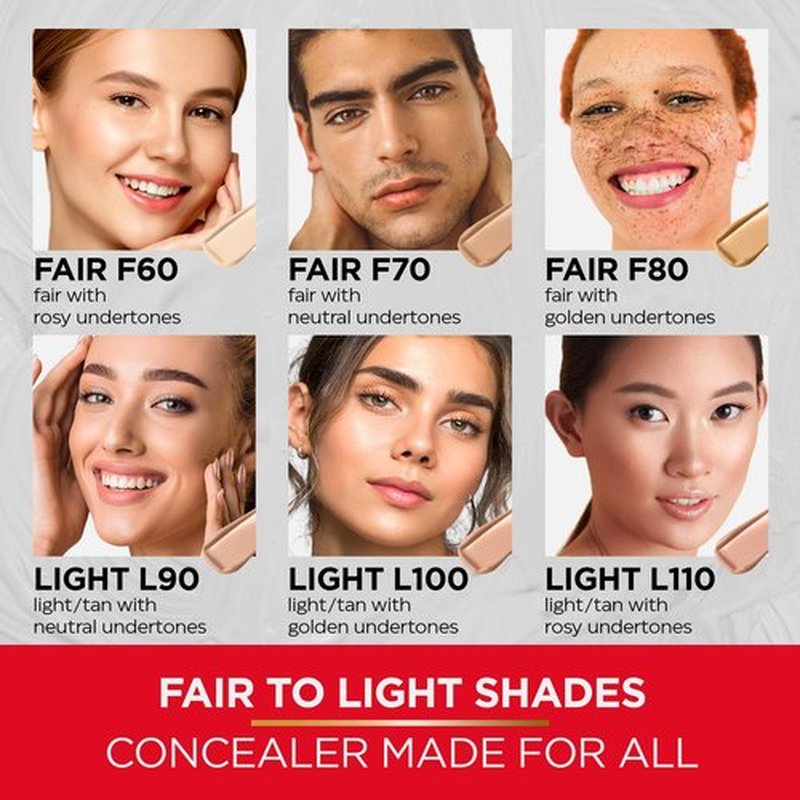 Mirabella Invincible For All Perfecting Under Eye Concealer Full Coverage - Hydrating Makeup Concealer for Dark Circles, Fine Lines & Wrinkles w/Hyaluronic Acid - Light L90