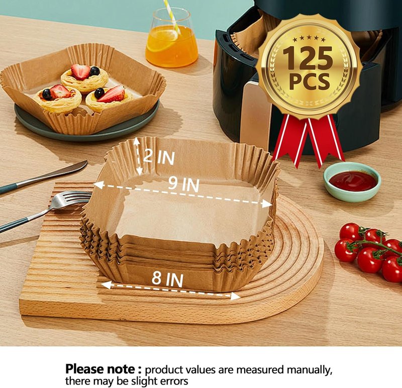 Air Fryer Liners 9 Inch - 125PCS Non-Stick, Oil-Proof & High-Temperature Resistant Baking Paper