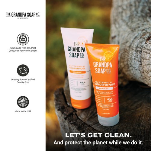 The Grandpa Soap Company Buttermilk Conditioner - Nourishing Formula to Help Strengthen and Hydrate Hair, With Coconut Oil & Silk Protein, Vegan, Sulfates and Parabens Free, 8 Fl Oz, 2 Pack