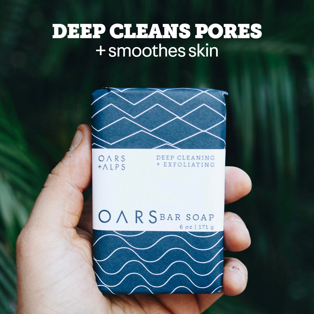 Oars + Alps Exfoliating & Moisturizing Bar Soap for Men, Deep Cleaning Soap, Clean Ingredients, All Skin Types, Blue Charcoal, 3pk