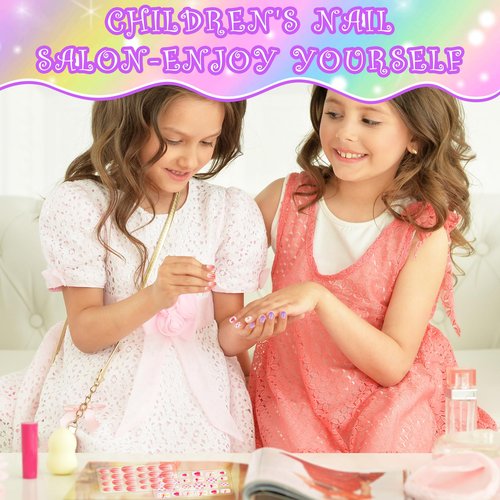 False Nails Press on Nails for Kids-Flower Heart Print Short False Artificial Full Cover Nail Art Kits Nail Glue Tabs for Girls Children (120pcs glitter nails)