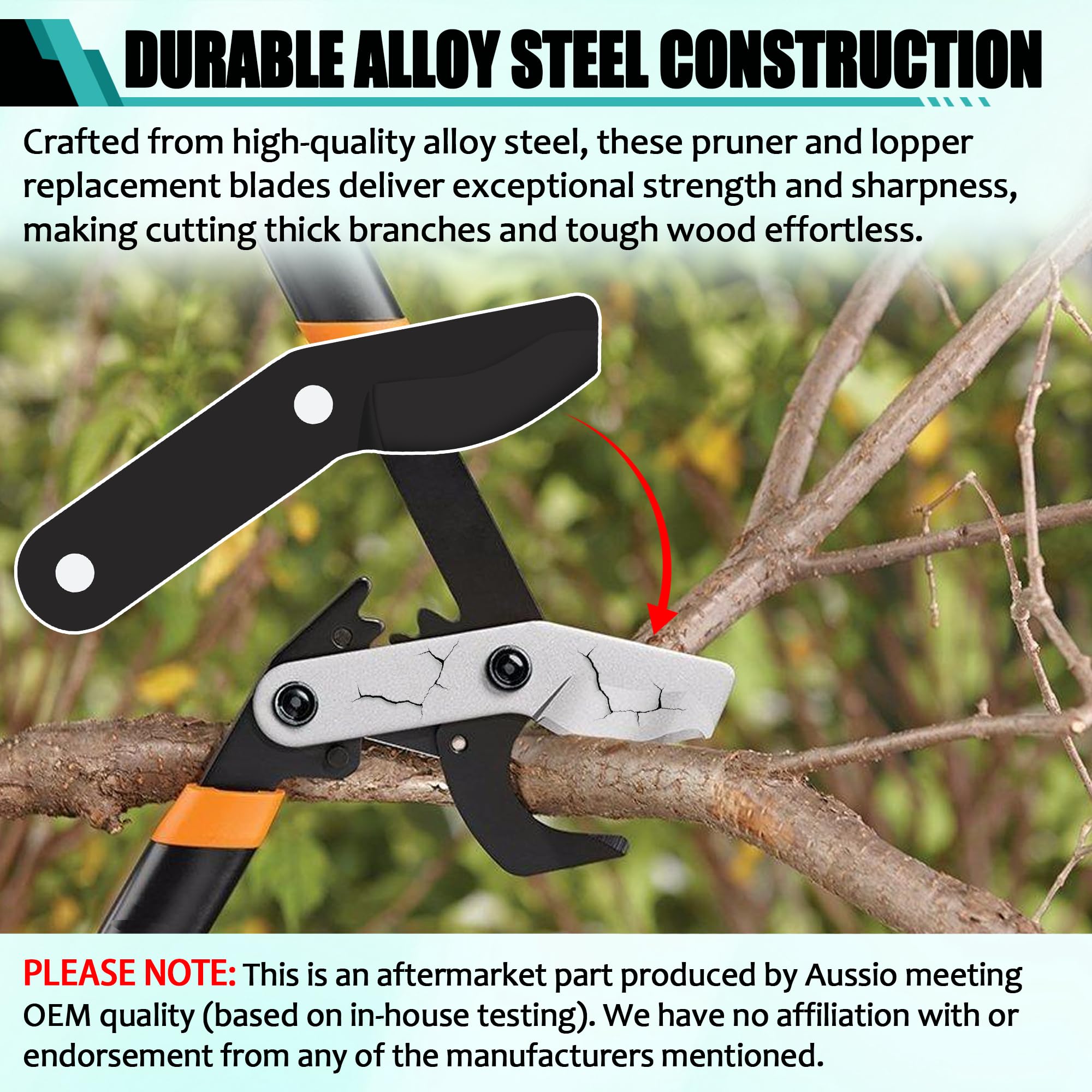 Aussio (2-Pack) Alloy Steel Lopper Replacement Blades with Screws Compatible with Garden Loppers – Heavy-Duty Large Pruner Blades for Tree Trimming, Branch Cutting and Gardening Tools – Black