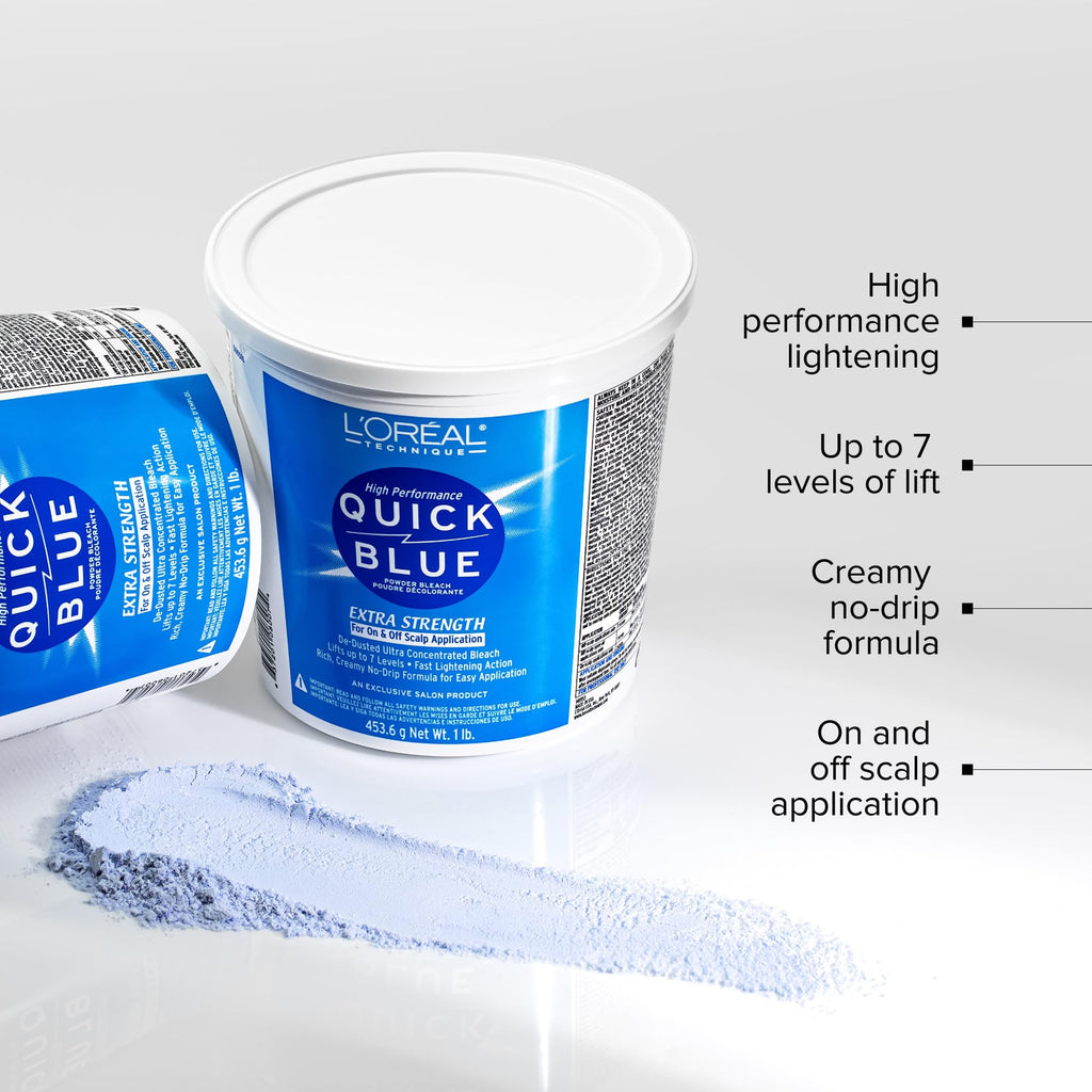 L'Oréal Technique Quick Blue High Performance Bleach - Professional Hair Bleaching Powder, No Drip Formula, Extra Strength Lightening Action Lifts Up To 7 Levels, Single Application