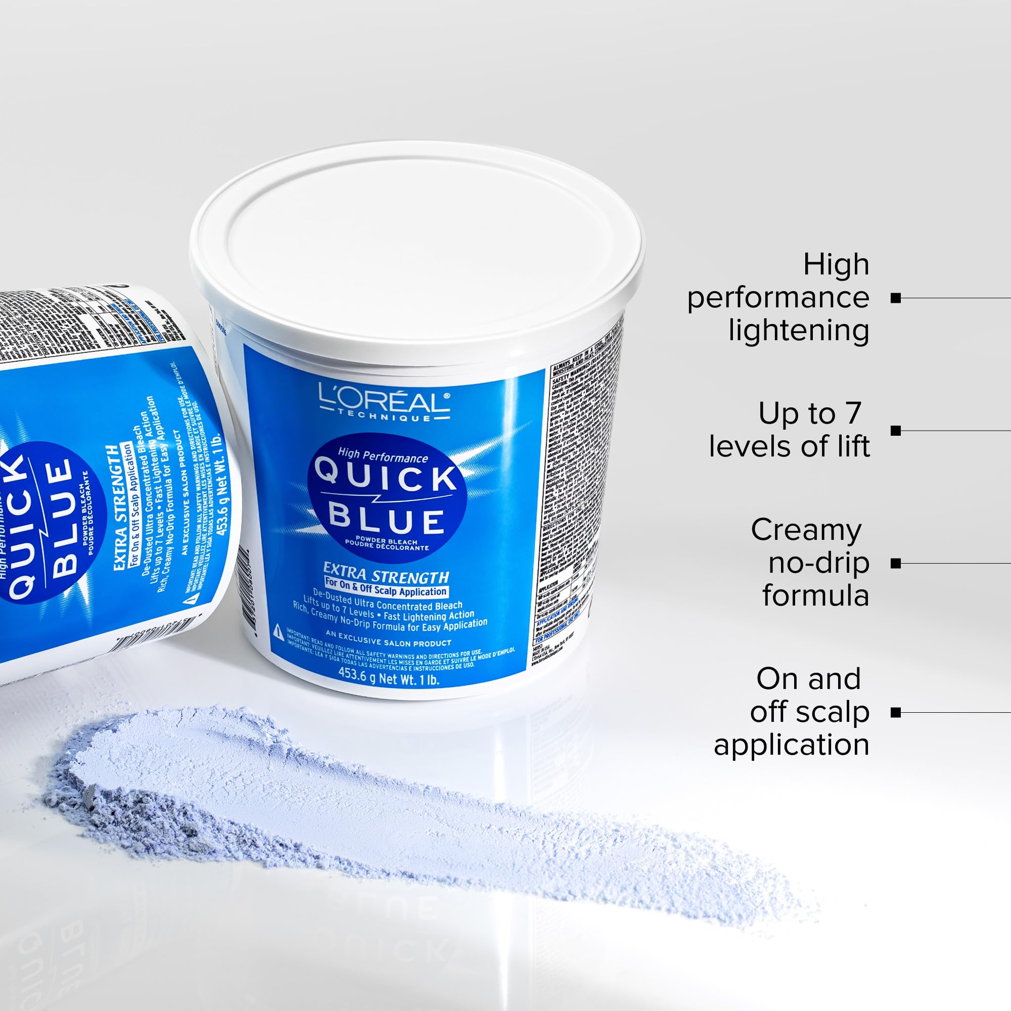 L'Oréal Technique Quick Blue High Performance Bleach - Professional Hair Bleaching Powder, No Drip Formula, Extra Strength Lightening Action Lifts Up To 7 Levels, Single Application