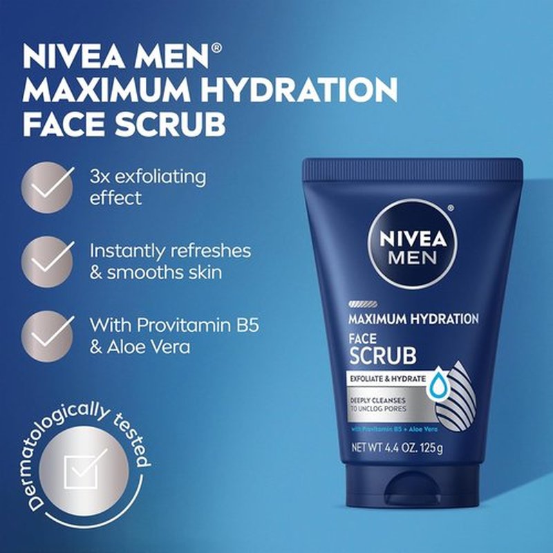NIVEA MEN Face Scrub - Maximum Hydration Exfoliating Wash with Aloe Vera & Provitamin B5 | 4.4 Oz Tube, Pack of 3