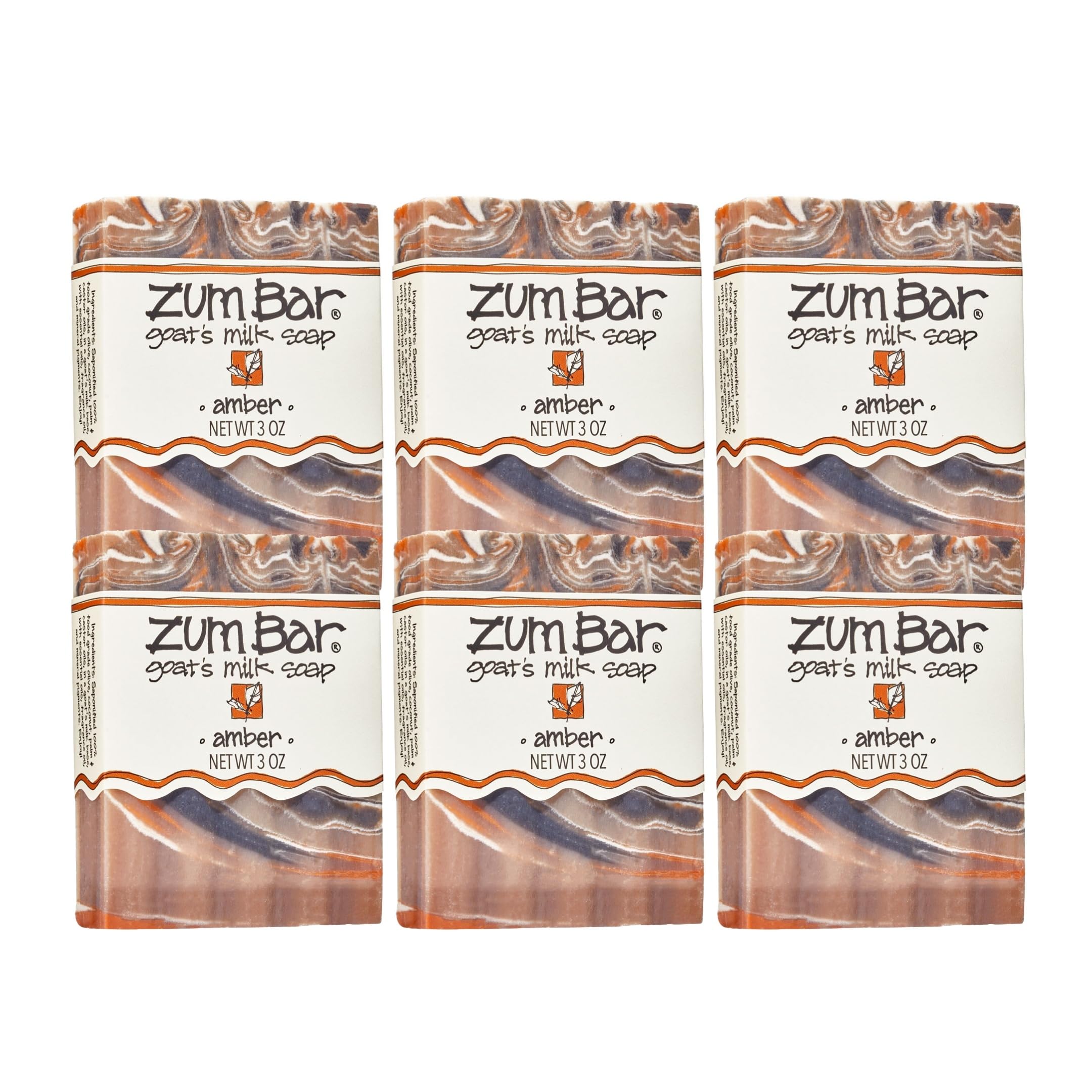 Zum Indigo Wild Goat's Milk Soap Bar - Bar Soap for Hands & Body Made with Essential Oils - 3 oz - Amber (6 Pack)