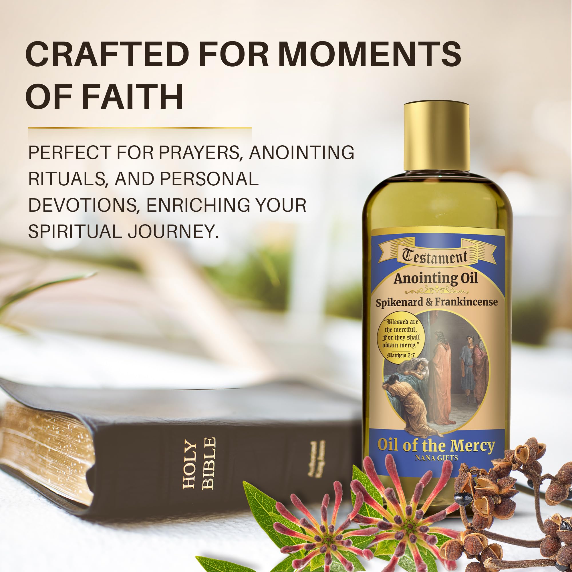 Nana Gifts Testament Anointing Oil, Spikenard and Frankincense, Oil of the Mercy, Excellent value large bottle size 8.45 fl.oz | 250 ml