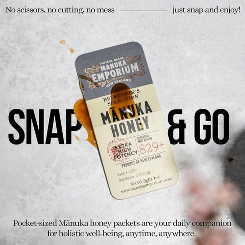 Manuka Emporium Raw Manuka Honey Packets MGO 829+ - 24 x 0.18oz | Premium Monofloral New Zealand Honey for Vitality & Immune Support