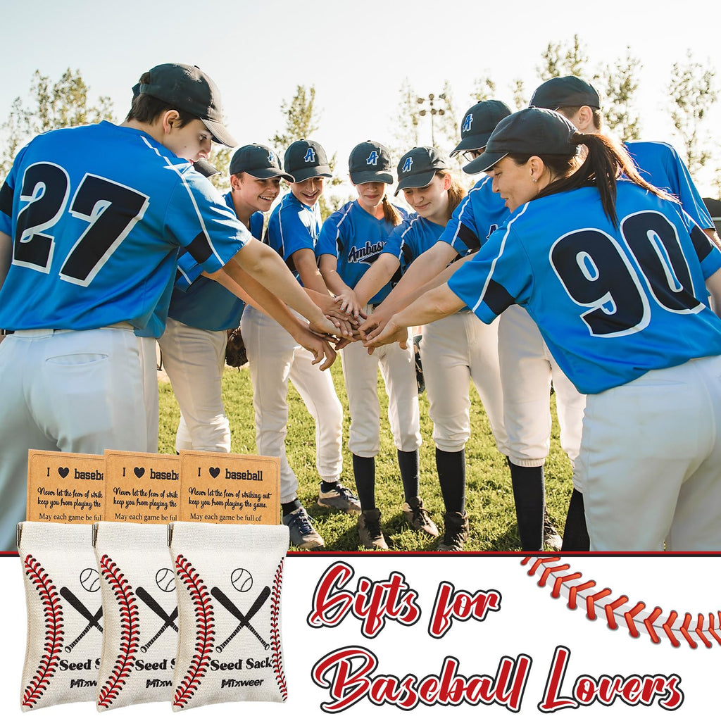 Mixweer 12 Sets Seed Pouch Bags with Message Gift Card Baseball Snack Bags Softball Seed Pouch for Players Team Gift for Field Team Party Favors(Beige,Baseball)