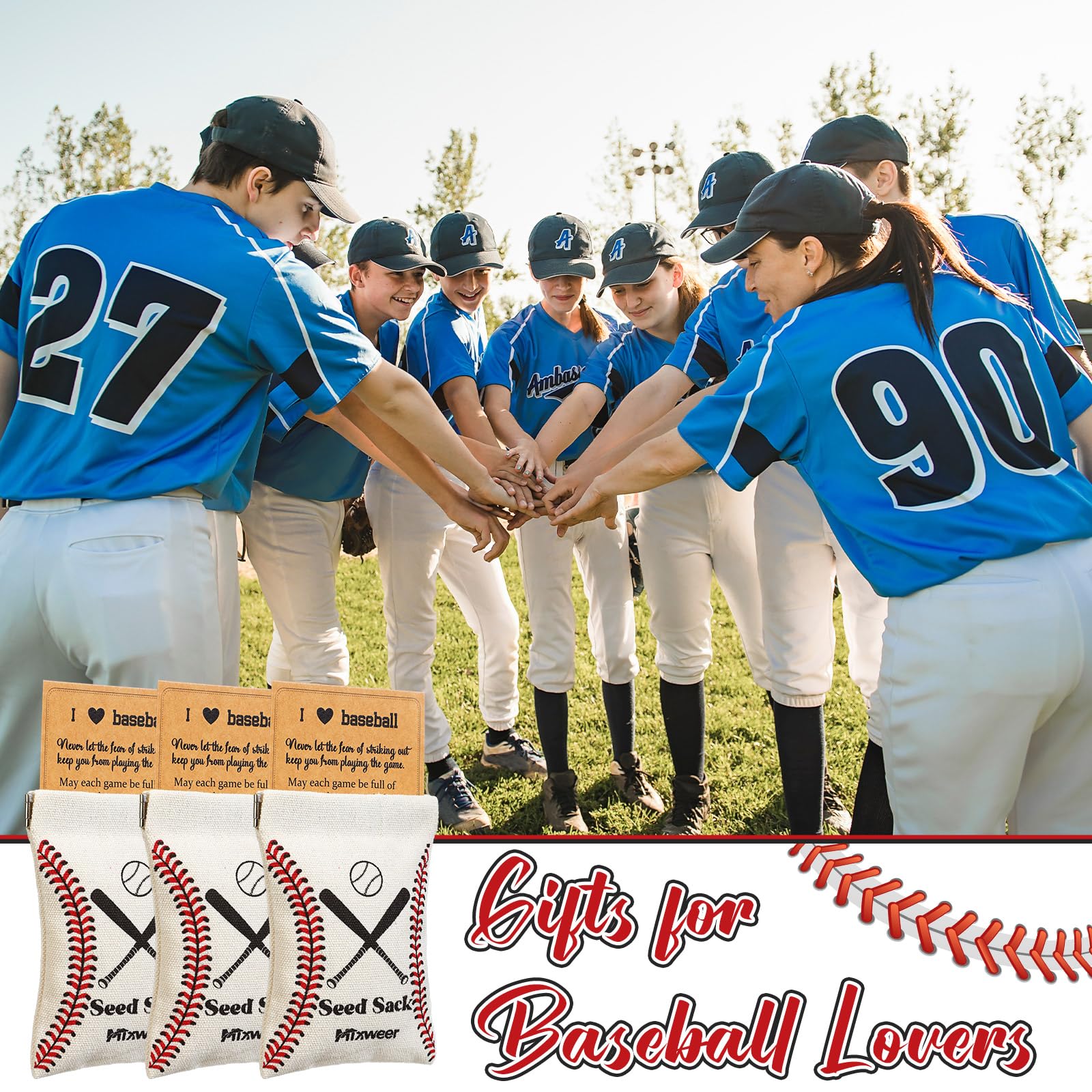 Mixweer 12 Sets Seed Pouch Bags with Message Gift Card Baseball Snack Bags Softball Seed Pouch for Players Team Gift for Field Team Party Favors(Beige,Baseball)