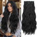XSASLYET 24 Inch Clip in Hair Extensions 4 Pcs - Curly hair Extensions Clip Ins, Soft Natural Look Synthetic Fiber, Lightweight, Long Use with Secure Invisible Clips, Daily Wear(1B)