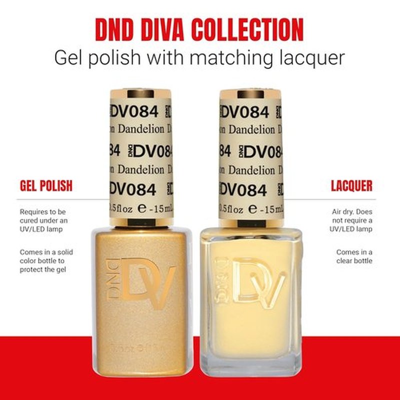 DND Gel Polish Coquette Collection - UV/LED Gel & Air Dry Nail Lacquer Duo | 084 Dandelion, 0.5 Fl Oz
