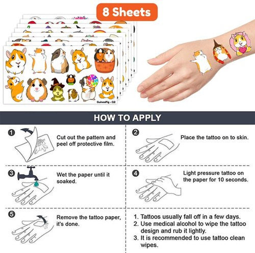 (96 PCS) Funny Guinea Pig Hamster Temporary Tattoos Birthday Themed Party Supplies Decorations Favors Cute Cartoon Animal Pet Stickers Tattoo Gifts for Kids Girls Boys Decor Class Reward Christmas
