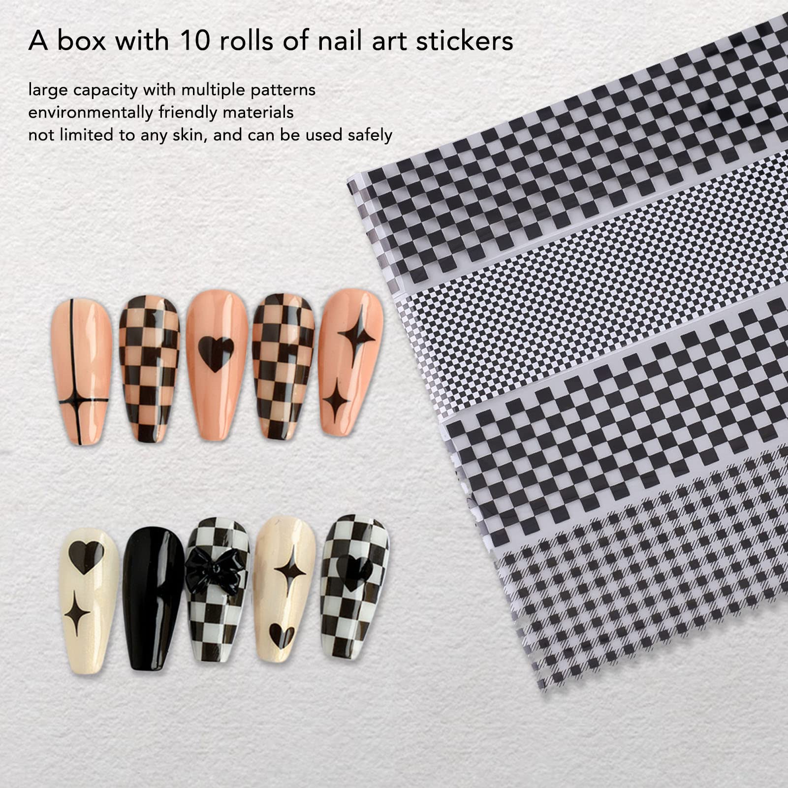 FILFEEL 1 Box Nail Foil Transfer Stickers Decals, Print Black White Plaid Nail Art Sticker, DIY Nail Art Design Tool Stickers Decals Decorations Acrylic Nails Supplies for Home and Nail Salon