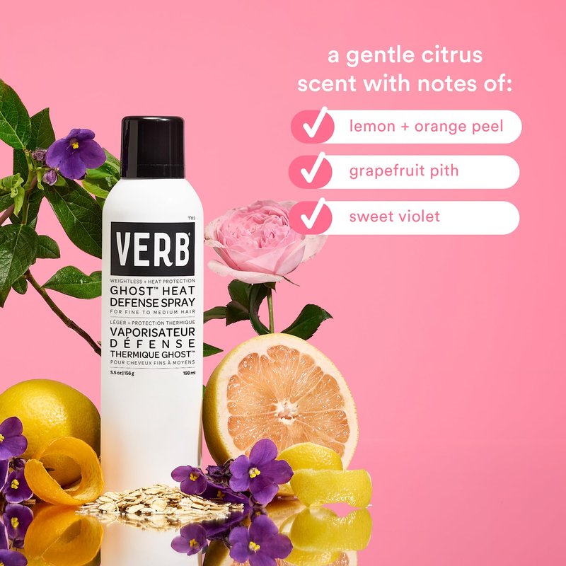 VERB Ghost Heat Defense Spray, 5.5 oz – Weightless Heat Protection + Shine – for Fine to Medium Hair – Vegan, Free of Harmful Sulfates