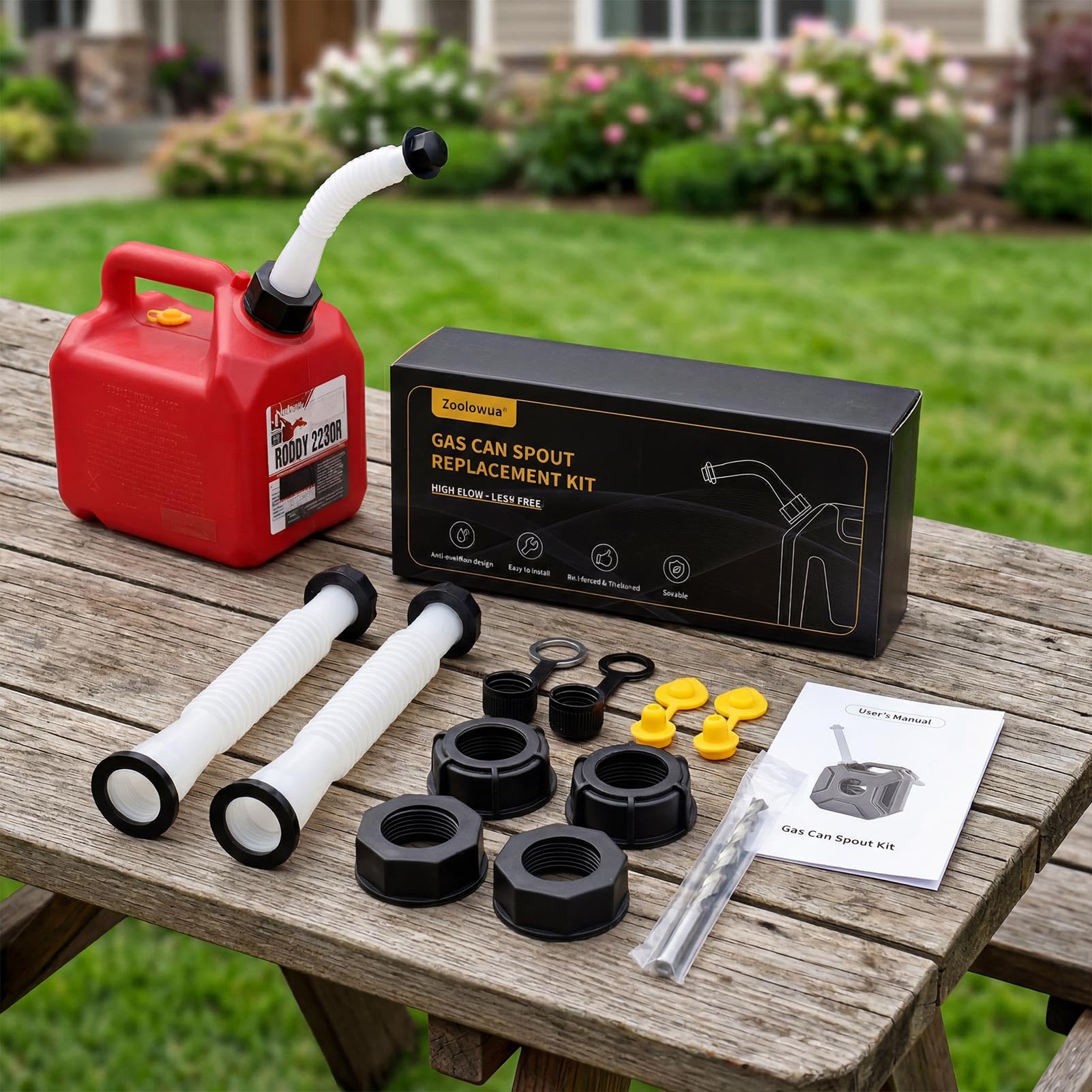 Gas Can Spout Replacement Kit, Gas Can Nozzle Replacement (2 Kit-White) All gaskets are installed and ready to use upon receipt. For 1/2/5/10 gallon gas can. Easy and convenient to use