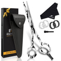 BEAUTICONE ® Hair Cutting Scissors - High Carbon SS 6.5" Professional Barber-Grade Salon Shears with Serrated & Razor Edge - Black Premium Gift Box with Leather Pouch & Extra Accs - Ultra Lightweight