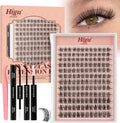 Higu clace Lash Clusters Kit, 144PCS Lashes Clusters Kit with Lash Bond and Seal, C Curl Wispy Cluster Eyelash Extensions Natural Look with Thin Band Easy to use for Beginners (A09）