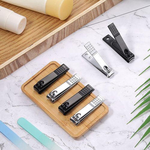 Honoson 50 Pieces Nail Clipper Set Fingernails and Toenail Bulk Clipper Flat Stainless Steel Nail Cutter for Women Men Thick Nails, Black and Silver