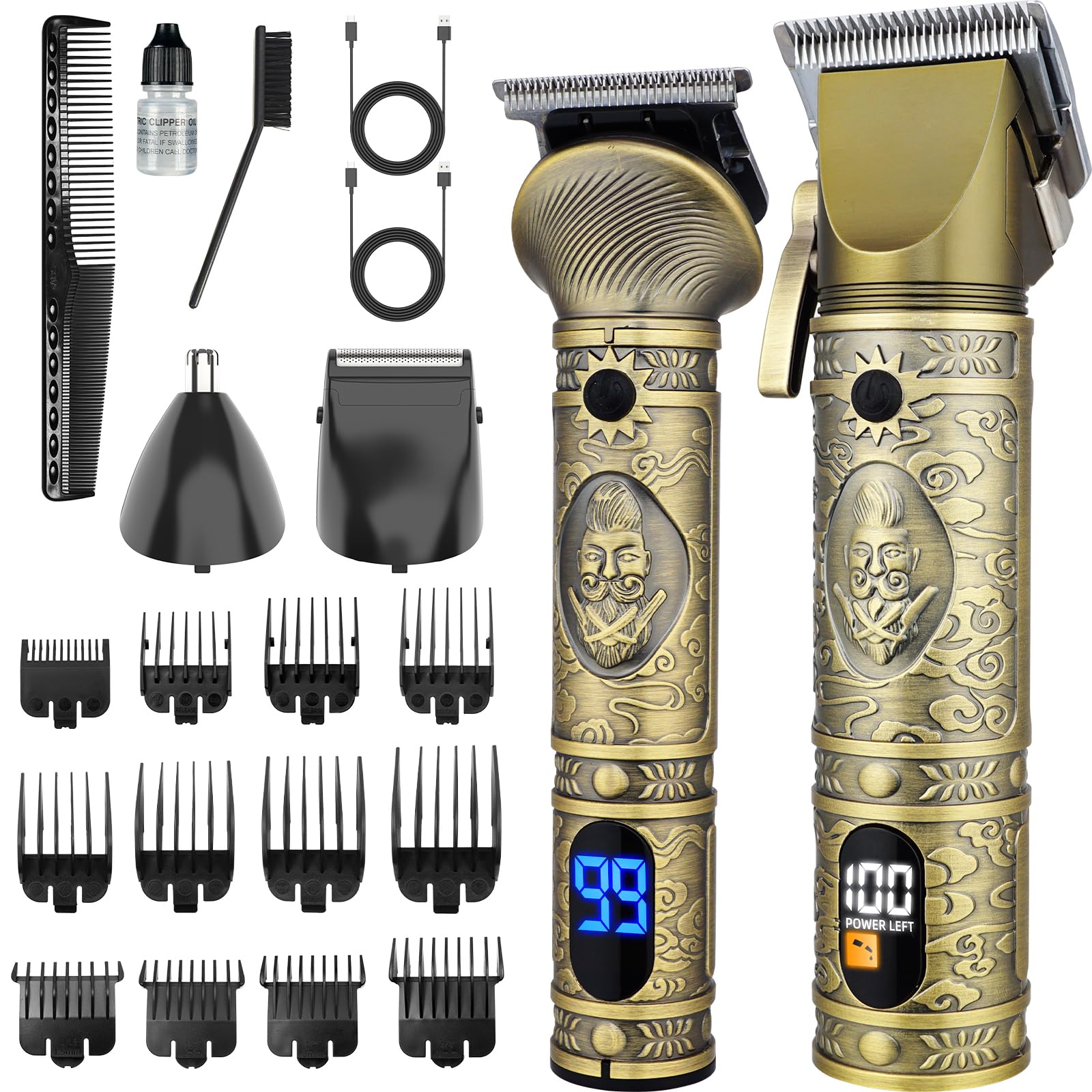 REHOYO Clippers and Trimmers Set, Beard Trimmer, Electric Razors Shaver for Men, Professional Hair Clipper for Barbers Hair Cutting Set, Mens Grooming Kit w/Mustache Nose Hair Trimmer, Gifts for Him