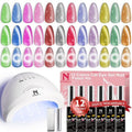 noirwhite Cat Eye Gel Nail Polish Kit with UV Light，12 Colors Glitter Pink Red Purple Green Blue Gold Shimmer Colors Gel Nail Polish with Magnet Top Base Coat Nail Art Manicure Salon DIY Home Gifts