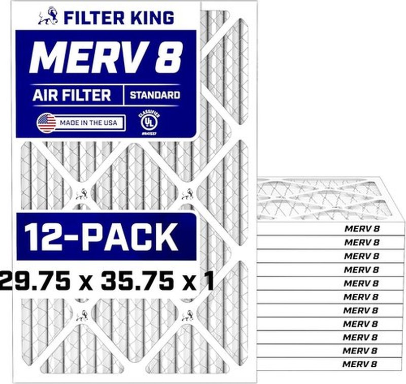 Filter King Air Filters - MERV 8 Pleated HVAC AC Furnace Filters | 29.75x35.75x1 | 12 Pack for Clean Air