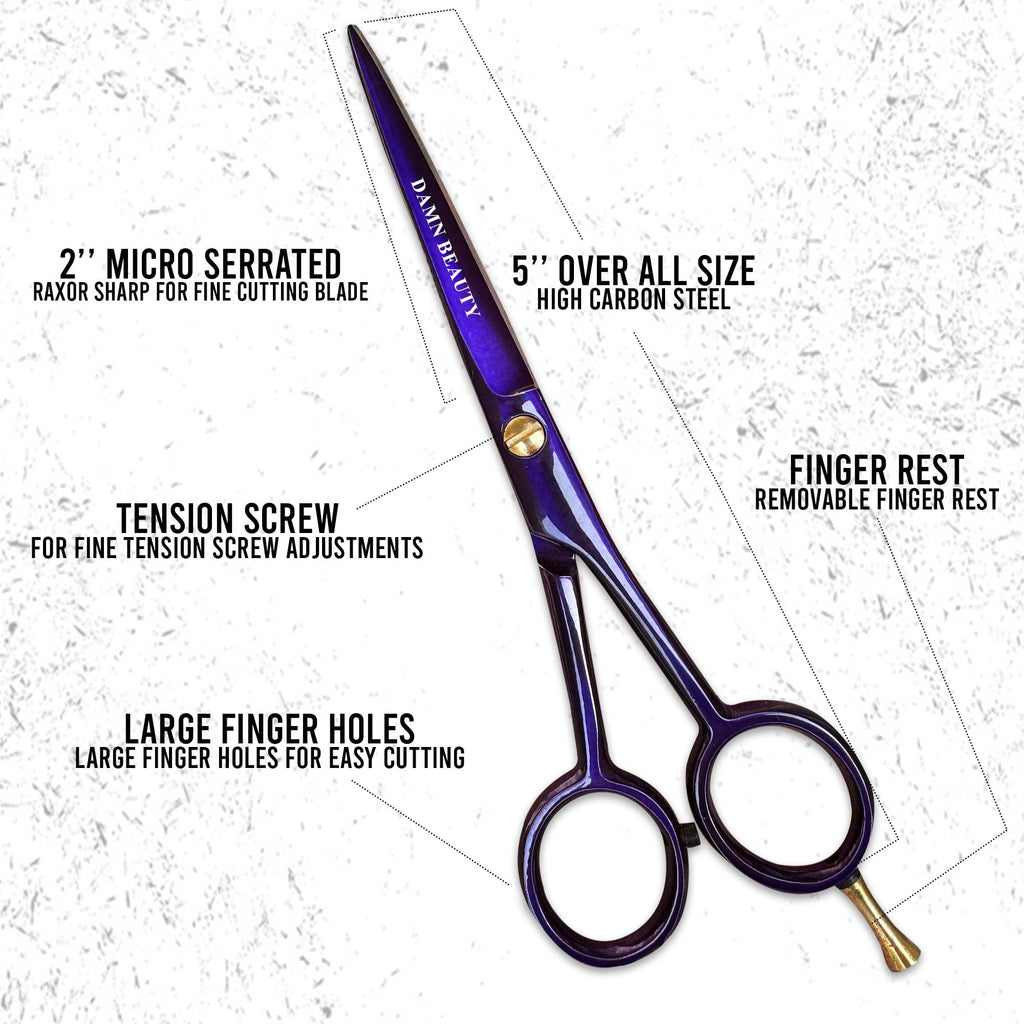 5.5" Professional Hair and Beard Scissor For Men & Women German Shears Use for Facial Hair, Trimming, Grooming, Cutting, and Styling of Beard (Purple)