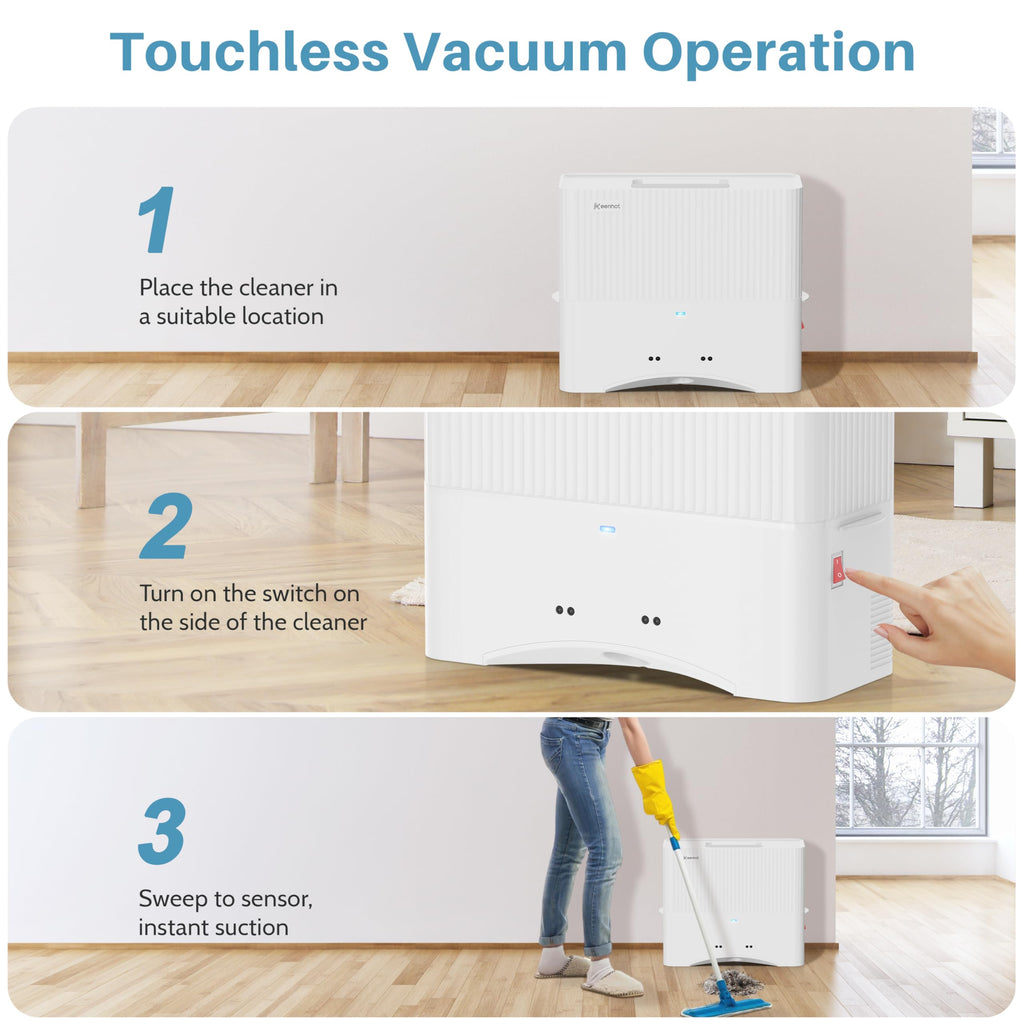 Keenhot Touchless Vacuum Automatic Dustpan - 20Kpa Suction Ultra Fast & Powerful Hair Vacuum for Sweeping Salons Pet Hair Food Dirt Home Kitchen Compact Electric Canister Vacuum Cleaner（White）