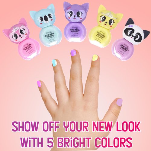 EXPRESSIONS 5pc Critter Character Nail Polish Set for Girls -Water Based Colorful Novelty Nail Polishes, Safe and Non Toxic Manicure Set & Pedicure Kit