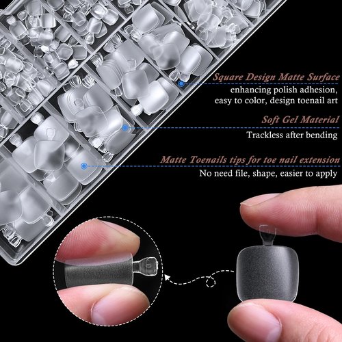 AddFavor Toe Nail Tips 420pcs Soft Gel Toe Nail Tips Matte Short Fake Toenail Tips Square Fake Toe Nails for Toe Nail Extensions Women Toe Press on Toenails DIY Salon, 15 Sizes Short Toe Tips