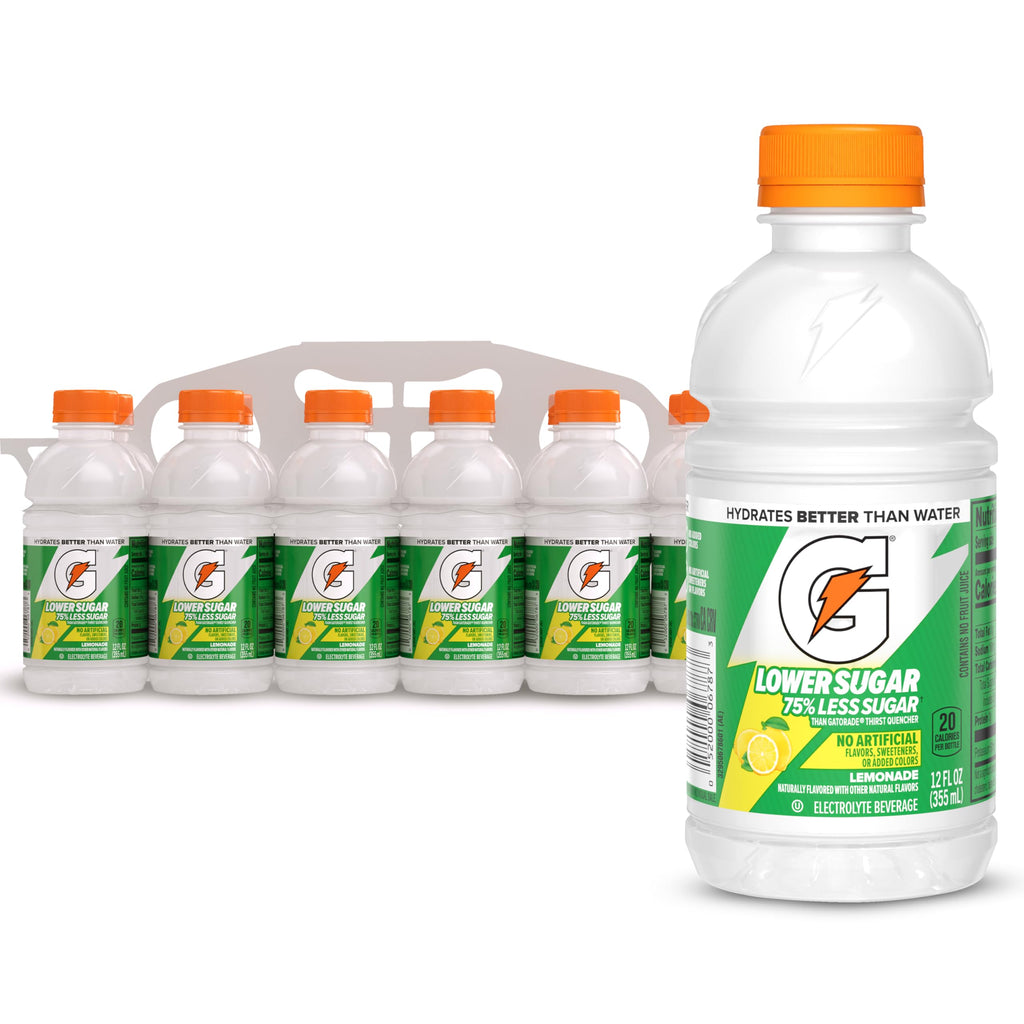 Gatorade Lower Sugar Sports Drink, Lemonade, 12 fl oz Bottles, (12 Pack)