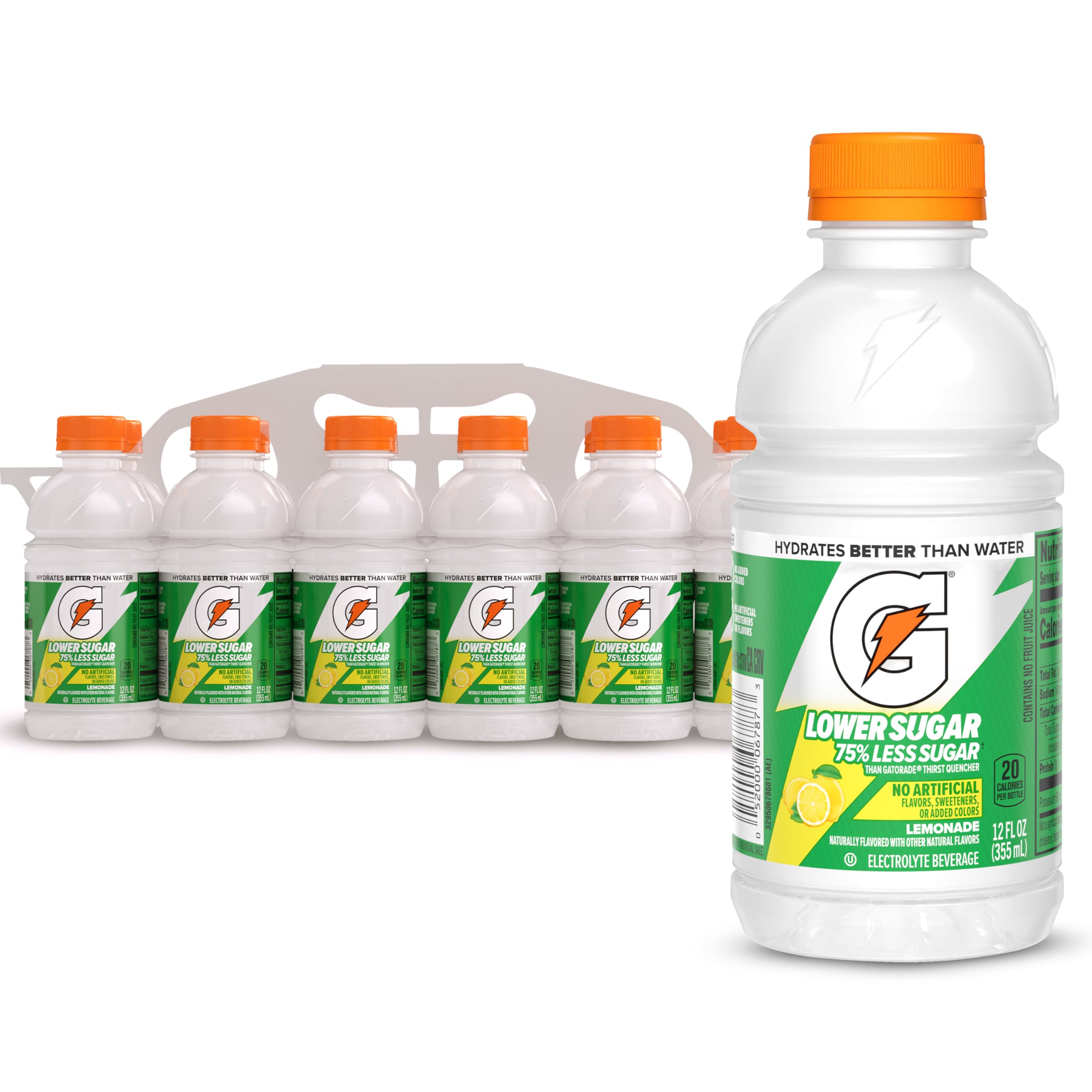 Gatorade Lower Sugar Sports Drink, Lemonade, 12 fl oz Bottles, (12 Pack)