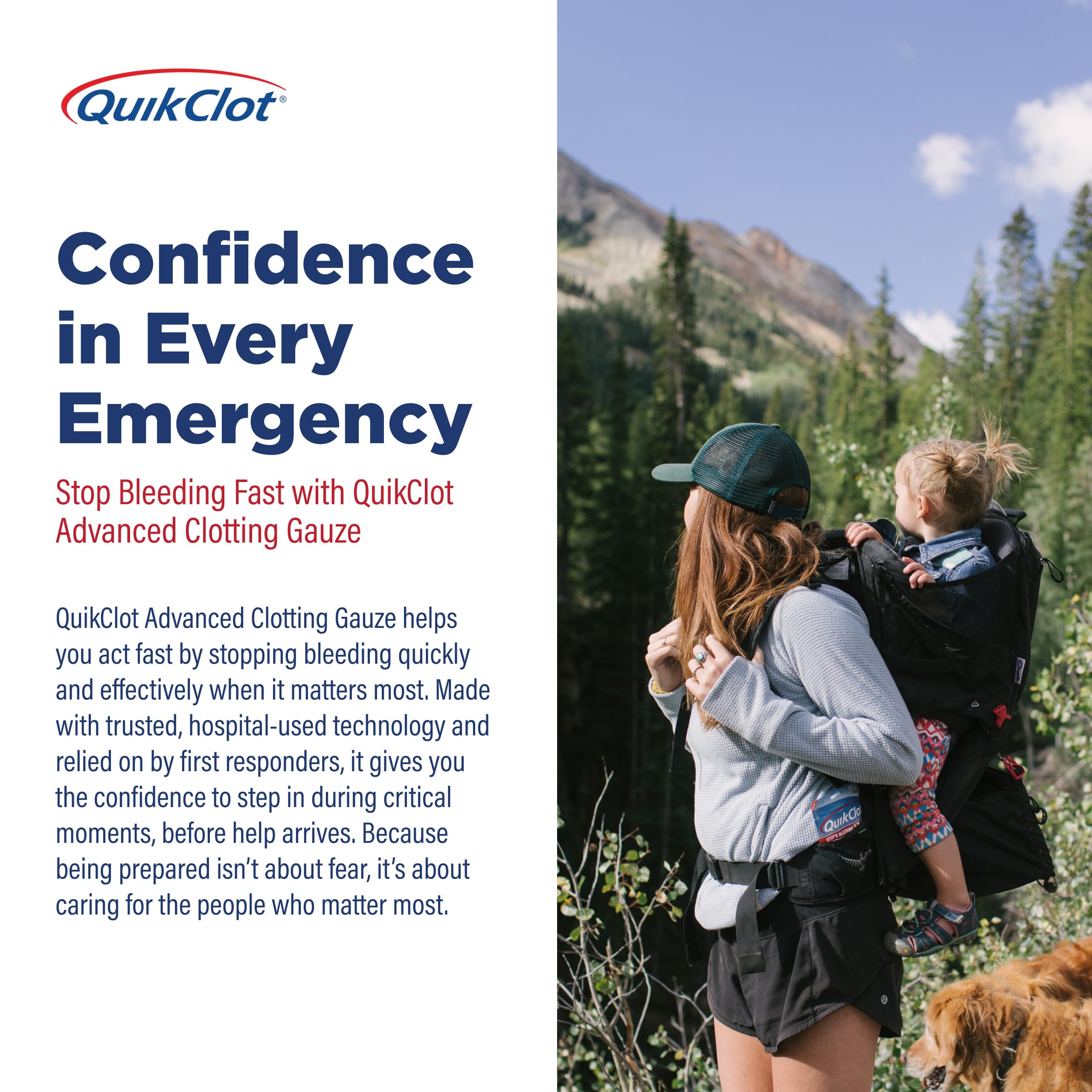 Adventure Medical Kits QuikClot Advanced Clotting Gauze - Stops Bleeding Up to 5X Faster Than Standard Gauze - Kaolin Hemostatic Dressing - for First Aid Kits & Survival Gear - 3 x 24