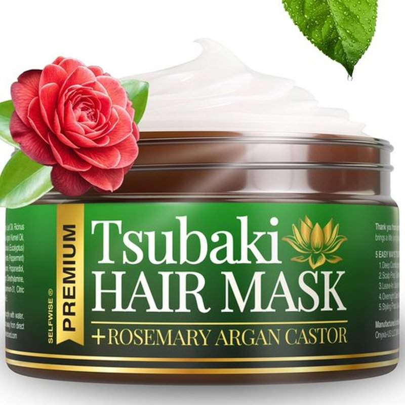 SELFWISE Premium Tsubaki Hair Mask – Luxurious Japanese Camellia, Argan & Rosemary Oil Blend – Deep Repair & Silken Shine for Dry, Damaged, or Color-Treated Hair 4oz